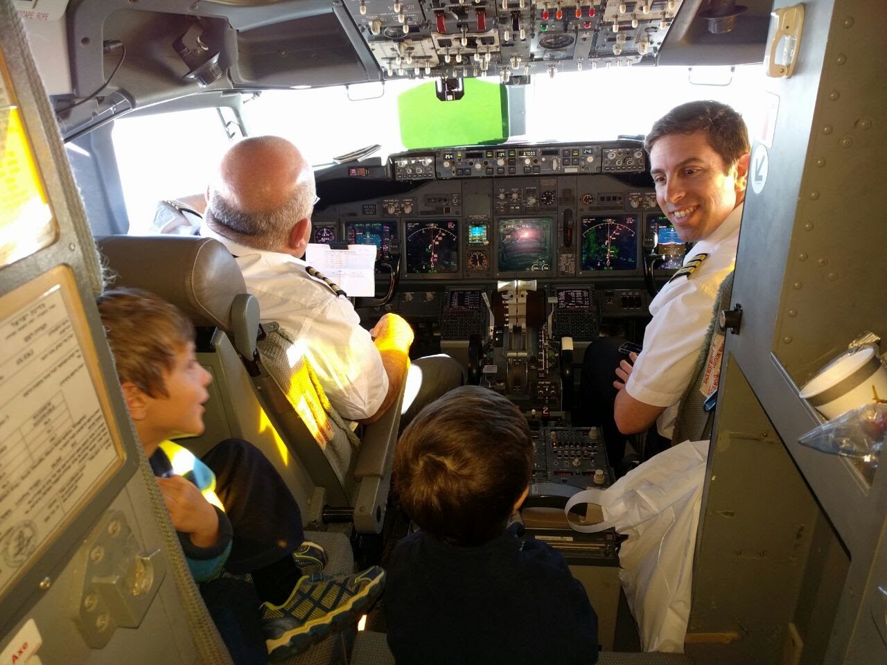 Elad's sons visiting the 787 cockpit